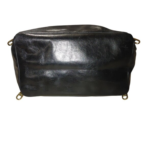 Badgley Mischka Expandable Black Leather Bucket Bag Tote Shopper Mayra Shine - Picture 4 of 16